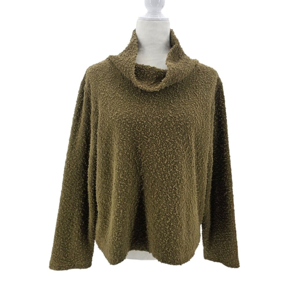 Cut Loose Womens Small Sweater Textured Knit Cowl Neck Green Pullover Boxy Boho